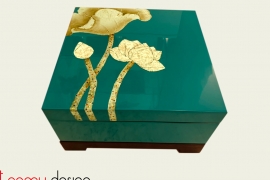 Square blue box with hand painted lotus included stand 25 cm
